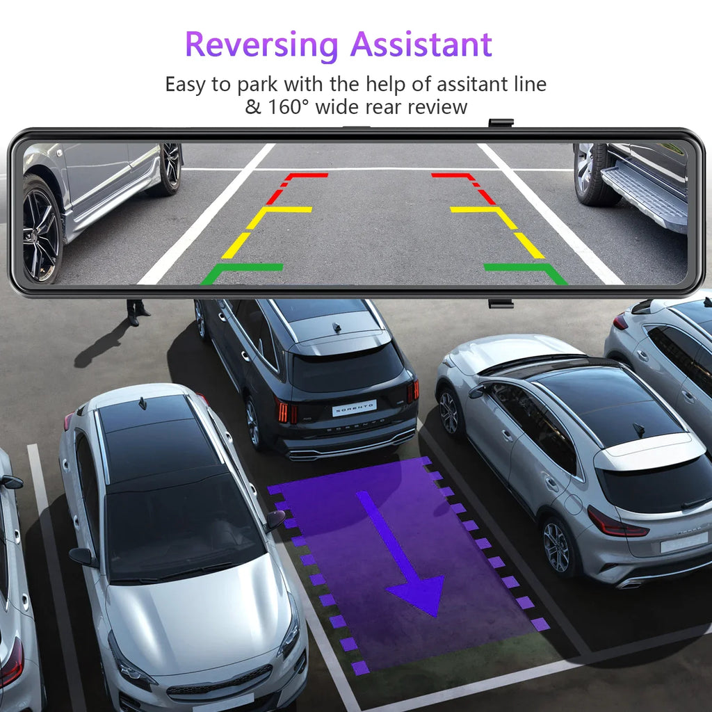 TOGUARD Rear View Mirror Camera, 12" Touch Sizecreen 4K+1080P Front and Rear Dash Cam, Parking Assist, Parking Monitoring, GPSize