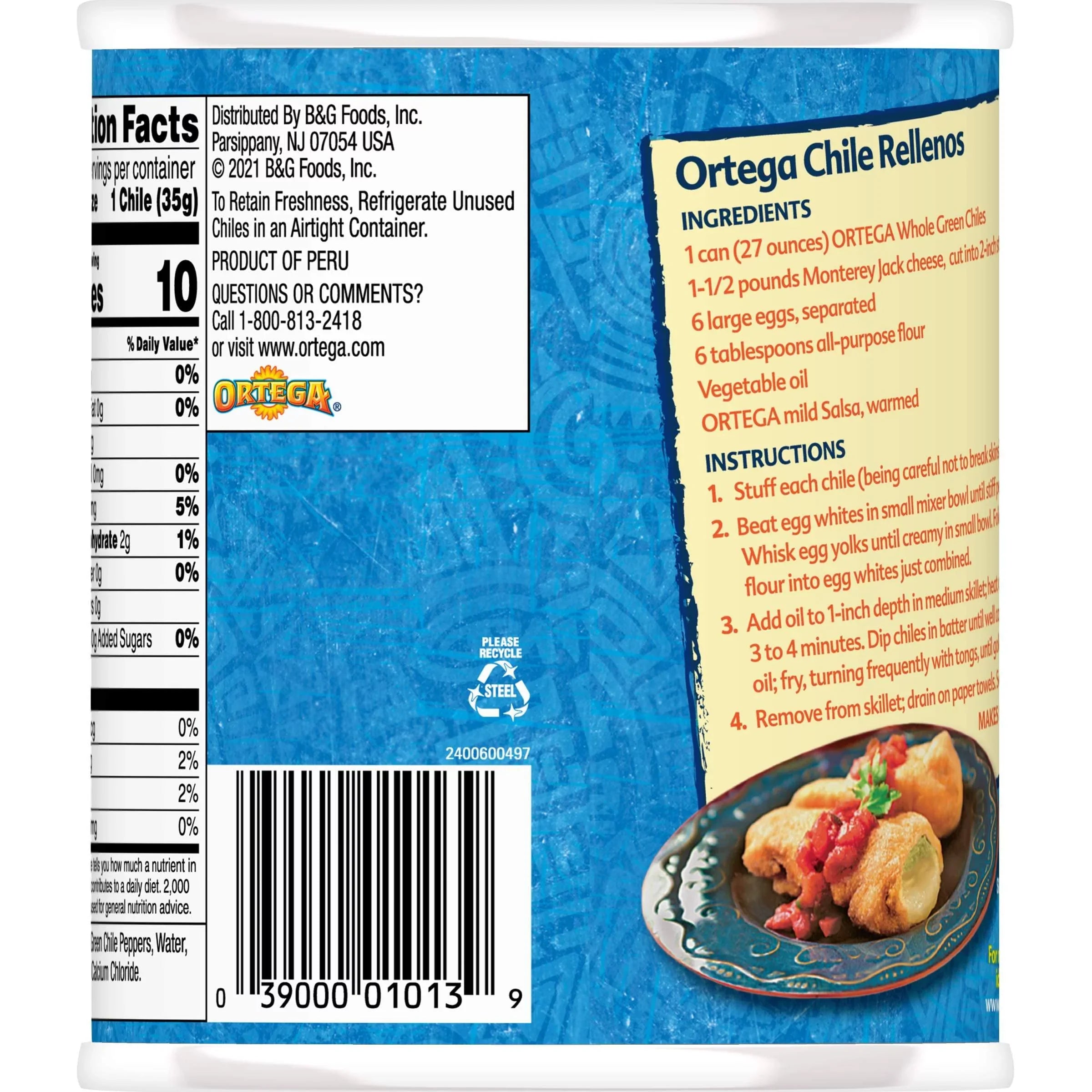 Ortega Peppers, Whole Green Chiles, Mild, 27 Ounce (Pack Of 12)