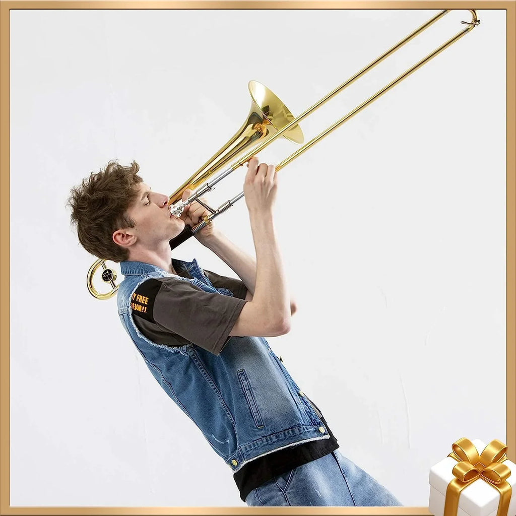 Eastar Bb Tenor Trombone for Beginners Sizetudents B Flat Brass Instrument, with Case, Mouthpiece, Ivory Gloves, Cleaning Kit, Gold