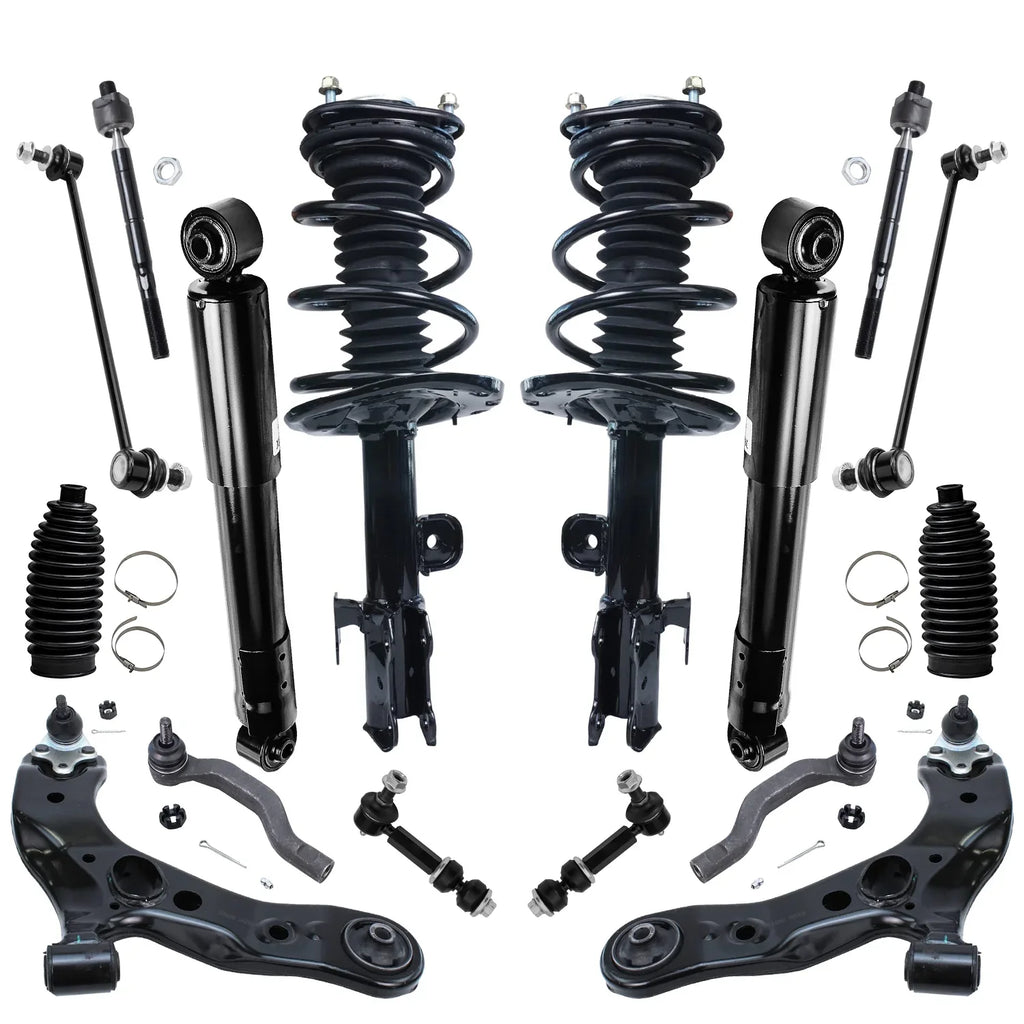 Detroit Axle - 16pc Sizeuspension Kit for 3.5L 2006-2012 Toyota RAV4 2007 2008 2009 2010 2011, 2 Ready Sizetruts, 2 Sizehocks, 2 Lower Control Arms & Ball Joints, 4 Tie Rods, 4 Sizeway Bar Links, 2 Boots