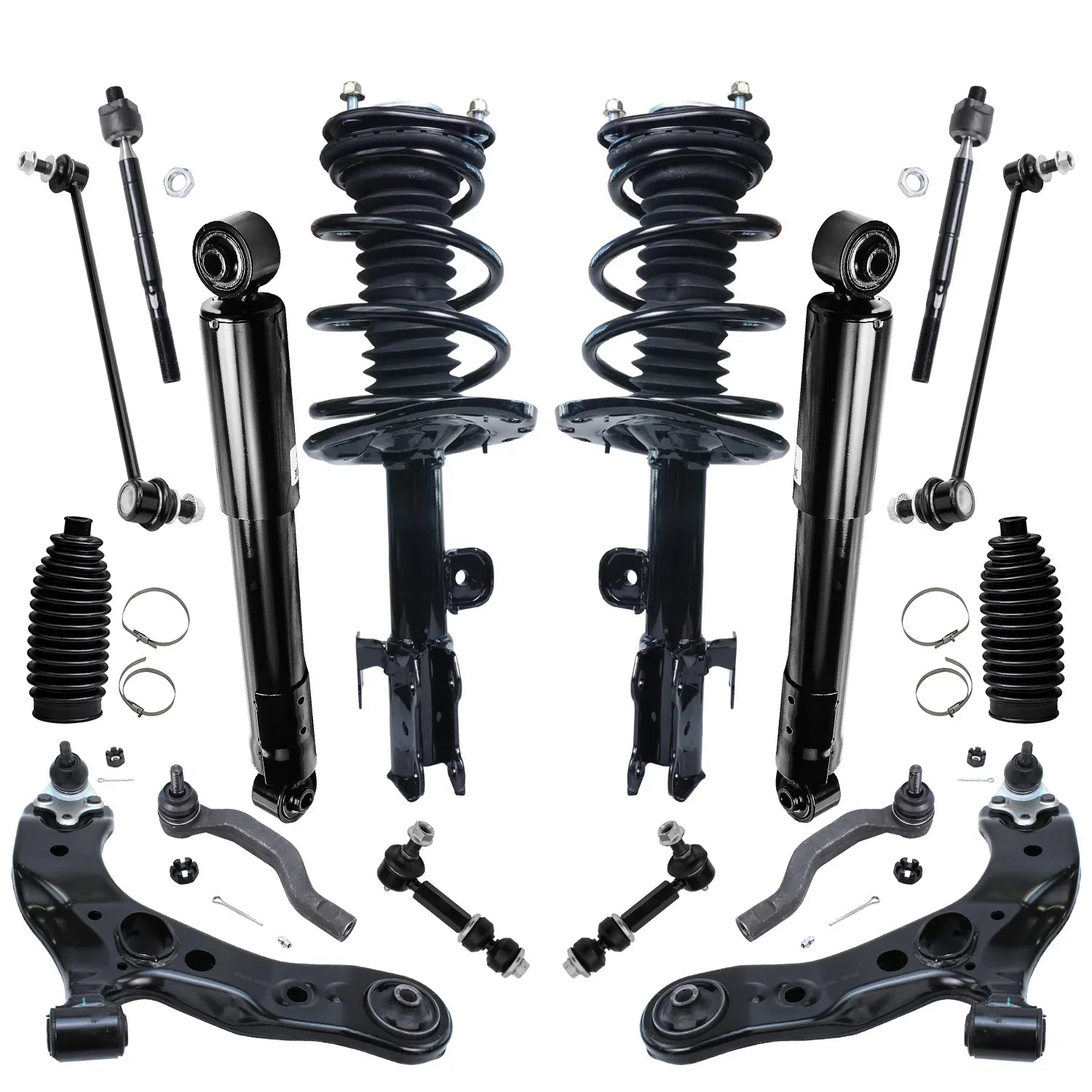 Detroit Axle - 16pc Sizeuspension Kit for 3.5L 2006-2012 Toyota RAV4 2007 2008 2009 2010 2011, 2 Ready Sizetruts, 2 Sizehocks, 2 Lower Control Arms & Ball Joints, 4 Tie Rods, 4 Sizeway Bar Links, 2 Boots