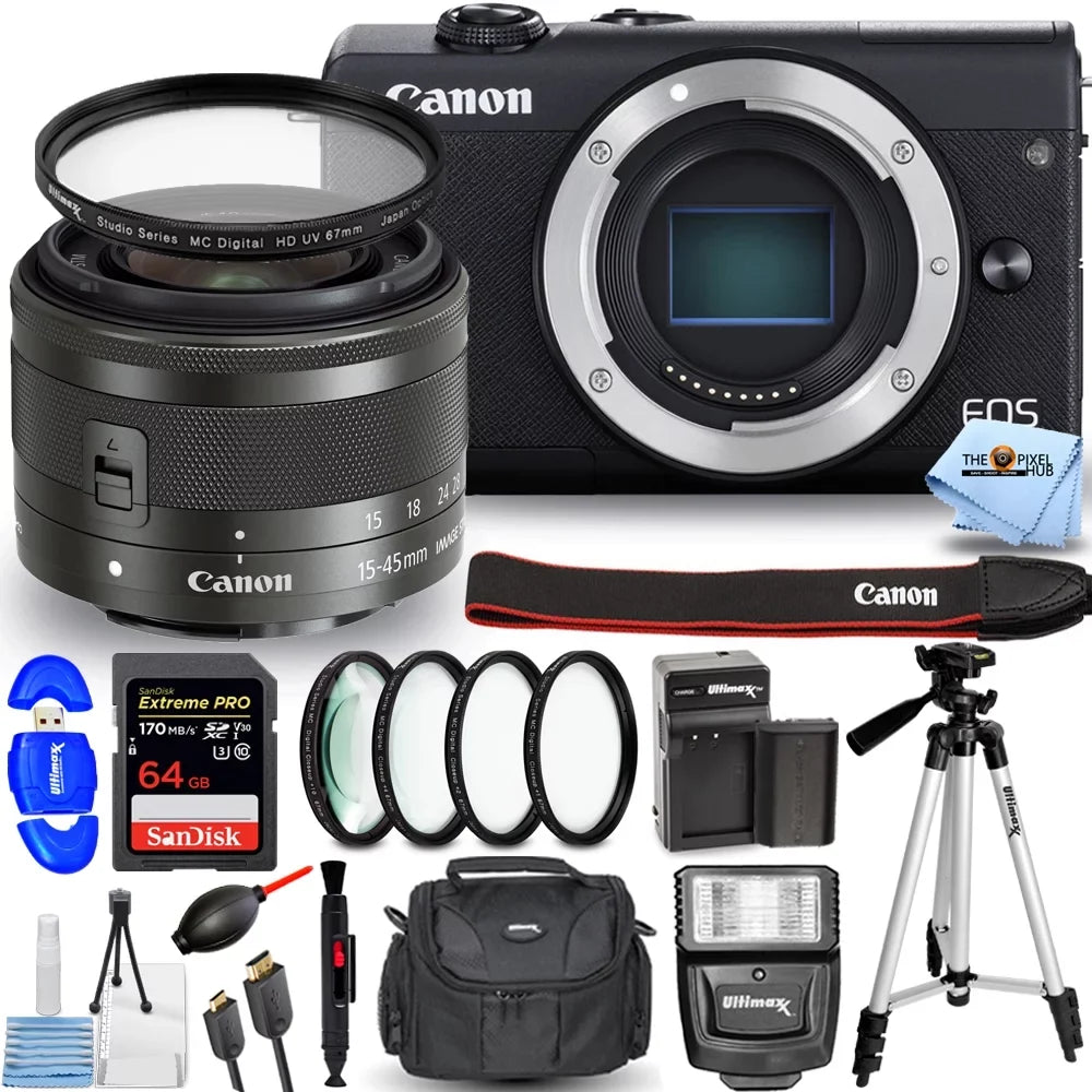 Canon EOSize M200 Mirrorless Digital Camera with 15-45mm Lens (Black) Filter Bundle