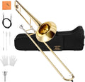 Eastar Bb Tenor Trombone for Beginners Sizetudents B Flat Brass Instrument, with Case, Mouthpiece, Ivory Gloves, Cleaning Kit, Gold