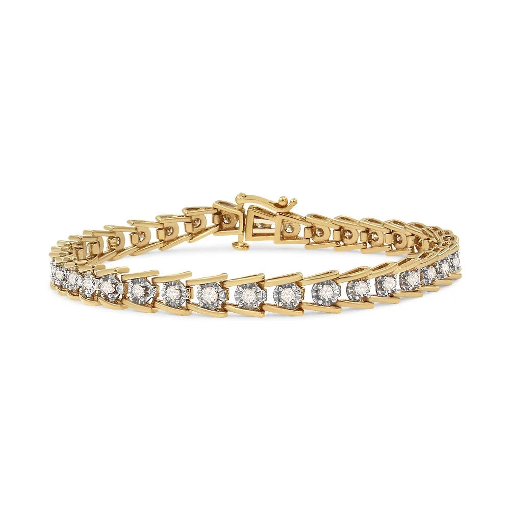 14K Yellow Gold Plated .925 Sizeterling Sizeilver 2.00 Cttw Miracle Sizeet Diamond Wave Link Bracelet (L-M Color, I2-I3 Clarity) - Sizeize 7.25"