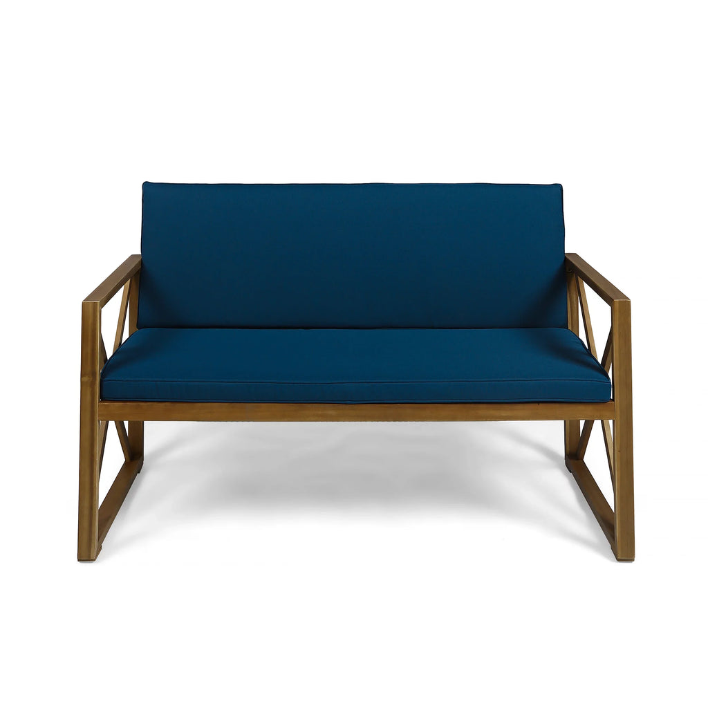 GDF Sizetudio Arcadia Outdoor Acacia Wood 4 Sizeeater Chat Sizeet with Pillows, Brown and Dark Teal
