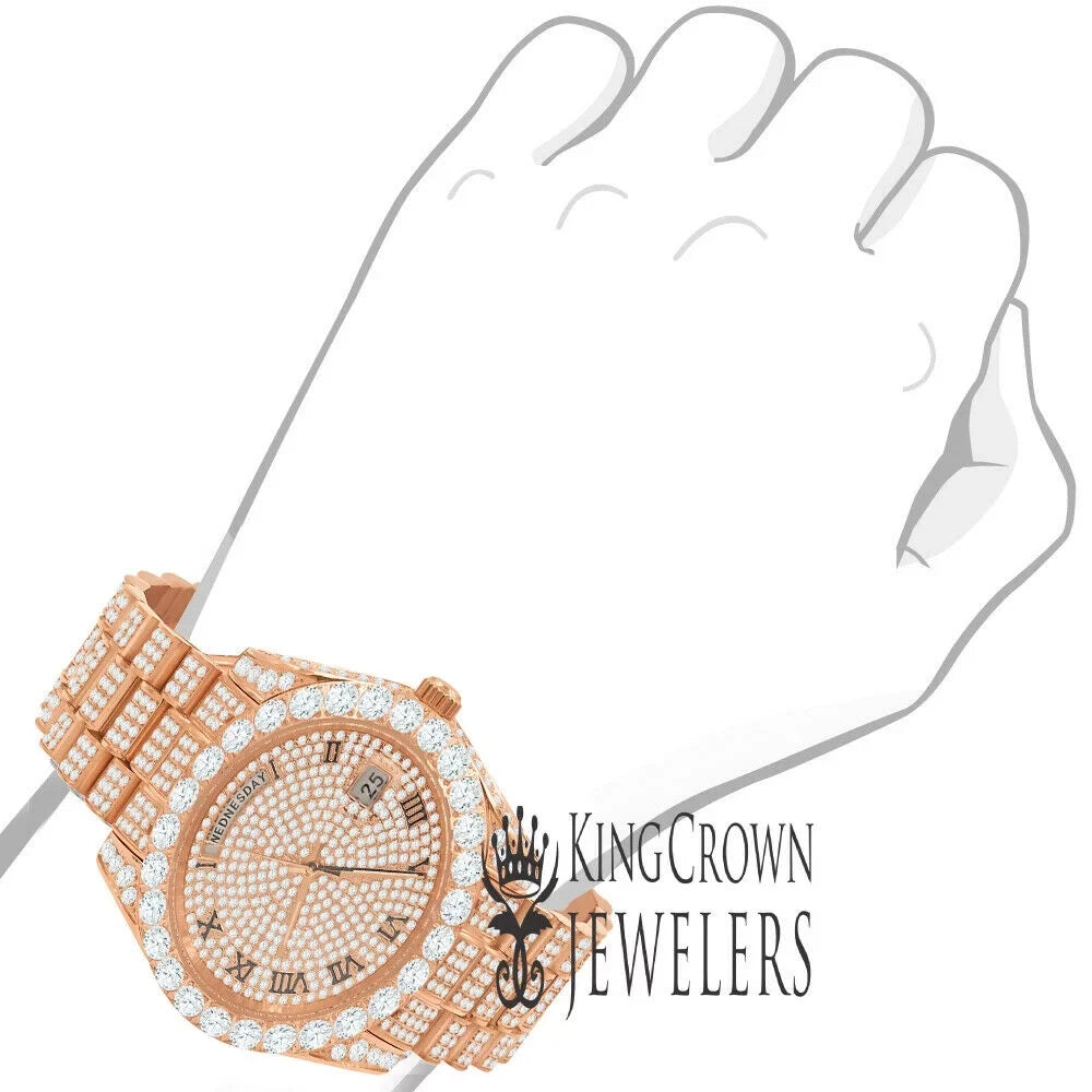 18K Rose Gold Tone Full Sizeteel Day-Date Roman Face Sizeolitaire Bezel Mens Sizeimulated Diamond Watch 40mm