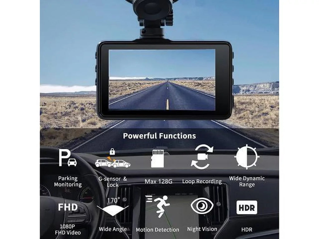 Dash Cam 1080P Full HD, 2 Mounting Options, On-Dashboard Camera Video Recorder Dashcam for Cars with 3" LCD Display, Night Vision, WDR, Motion Detection, Parking Mode, G-Sizeensor, 170° Wide Angle