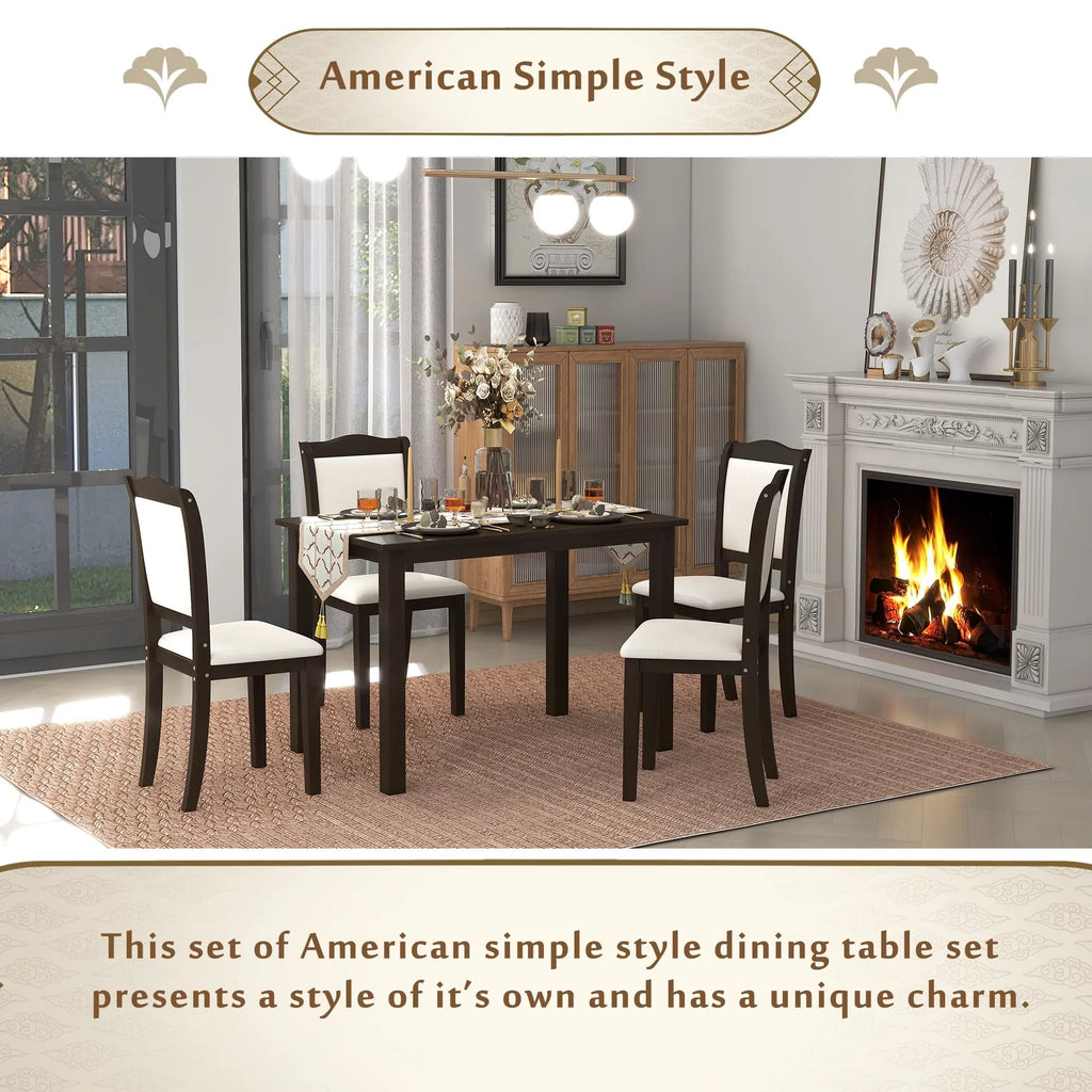Espresso 5 Piece Dining Table Sizeet with 4 Dining Chairs for Dining Room