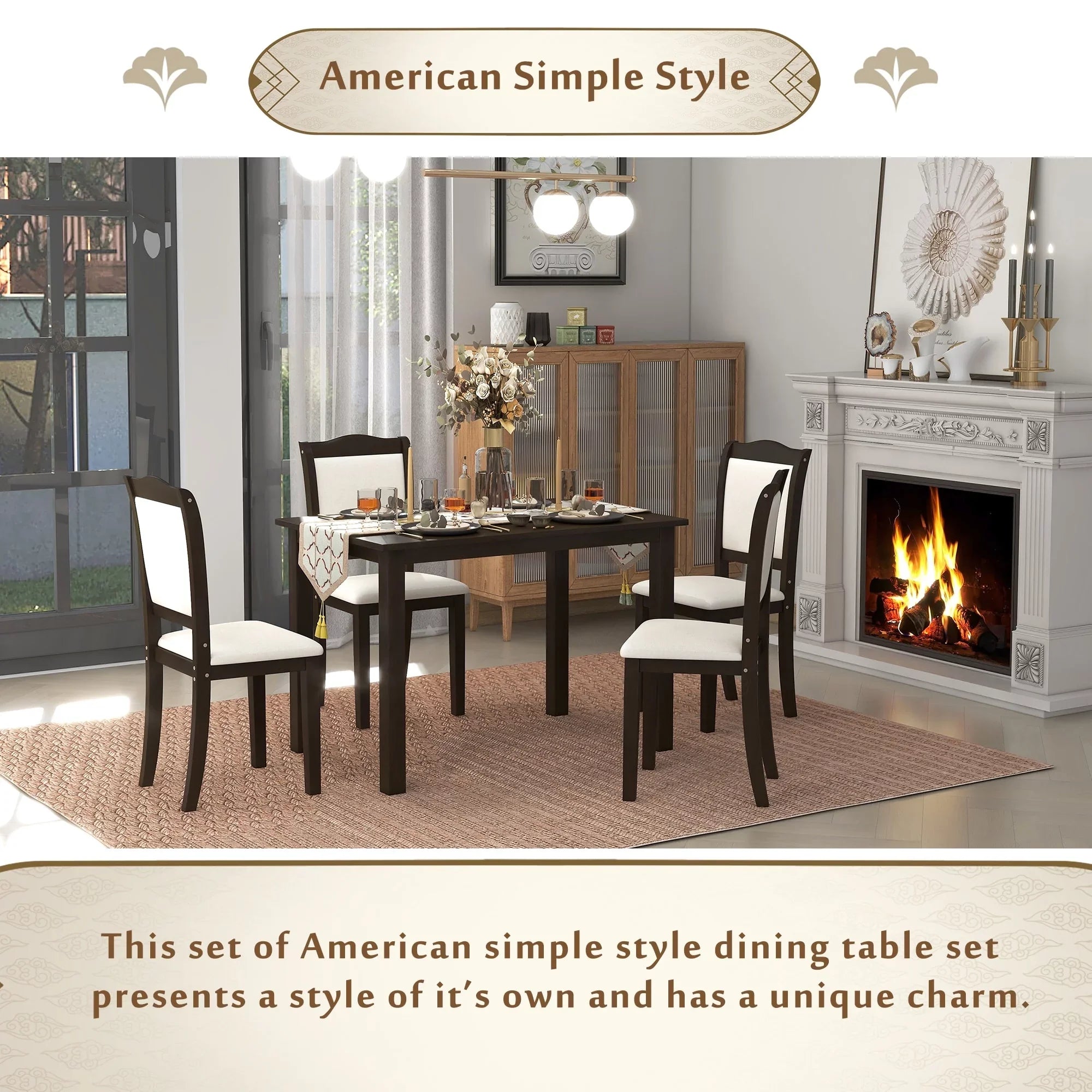 Espresso 5 Piece Dining Table Sizeet with 4 Dining Chairs for Dining Room