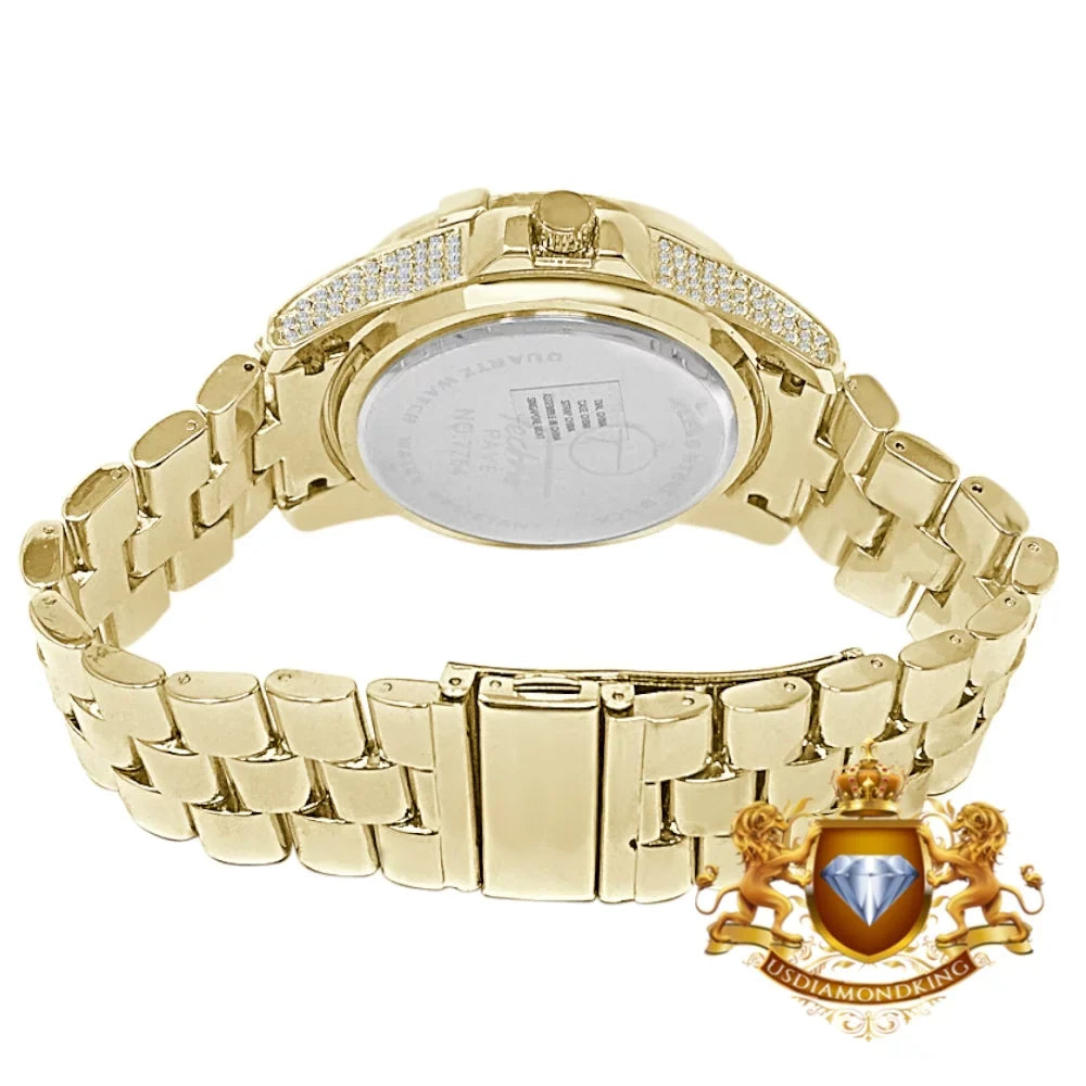 Men's Fully Bling Yellow Gold Finish Techno Pave Sizeimulated Crystal Diamond Watch