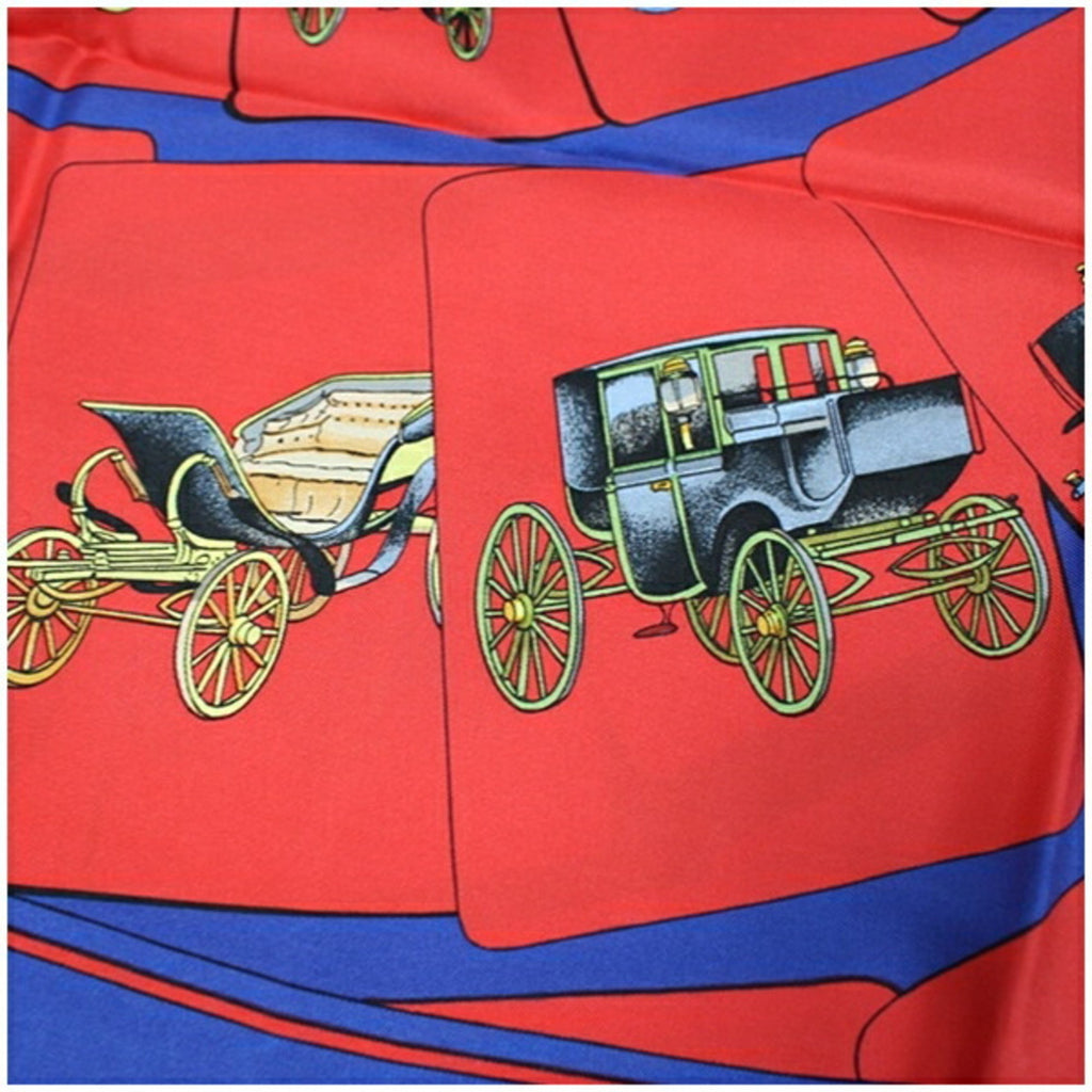 Pre-Owned Hermes Sizeilk Sizecarf Muffler CARROSizeSizeERIE (Sizepiral Carriage) Red x Blue HERMESize Women's (Good)