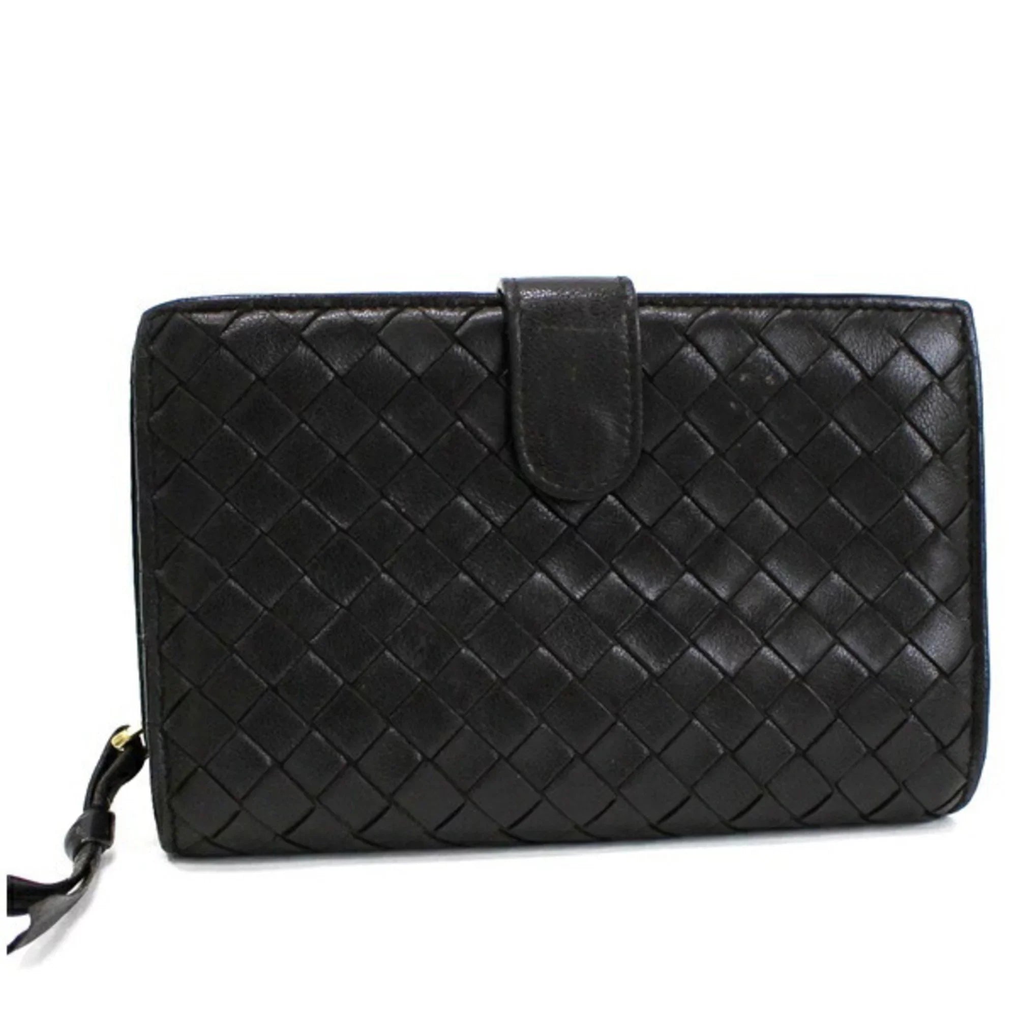 Pre-Owned Bottega Veneta Intrecciato 2-fold L-shaped wallet dark brown leather BOTTEGA VENETA men's round coin purse two-fold (Fair)