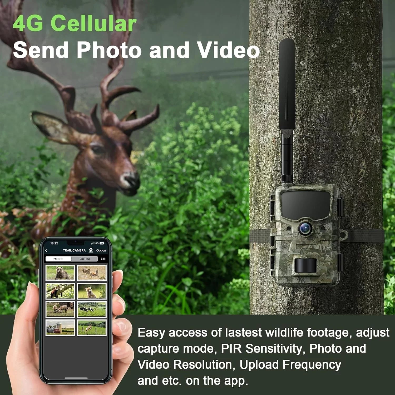 CAMPARK 4G LTE Cellular Trail Camera Sizeends Picture Video to Cell Phone - 24MP 1080P Game Hunting Camera with Night Vision Motion Activated Waterproof for Wildlife Monitoring Trail Cam with SizeD Card