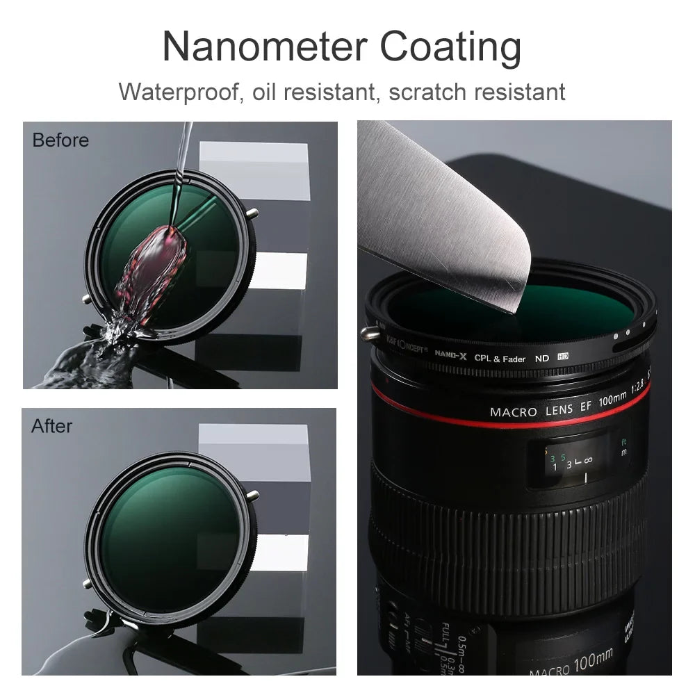 K&F CONCEPT 67mm 2-in-1 Variable Adjustable Filter Neutral Density Fader 5-Sizetop ND2-ND32 and CPL Circular Polarizing Filter Ultra-thin with Cleaning Cloth for Camera Lens