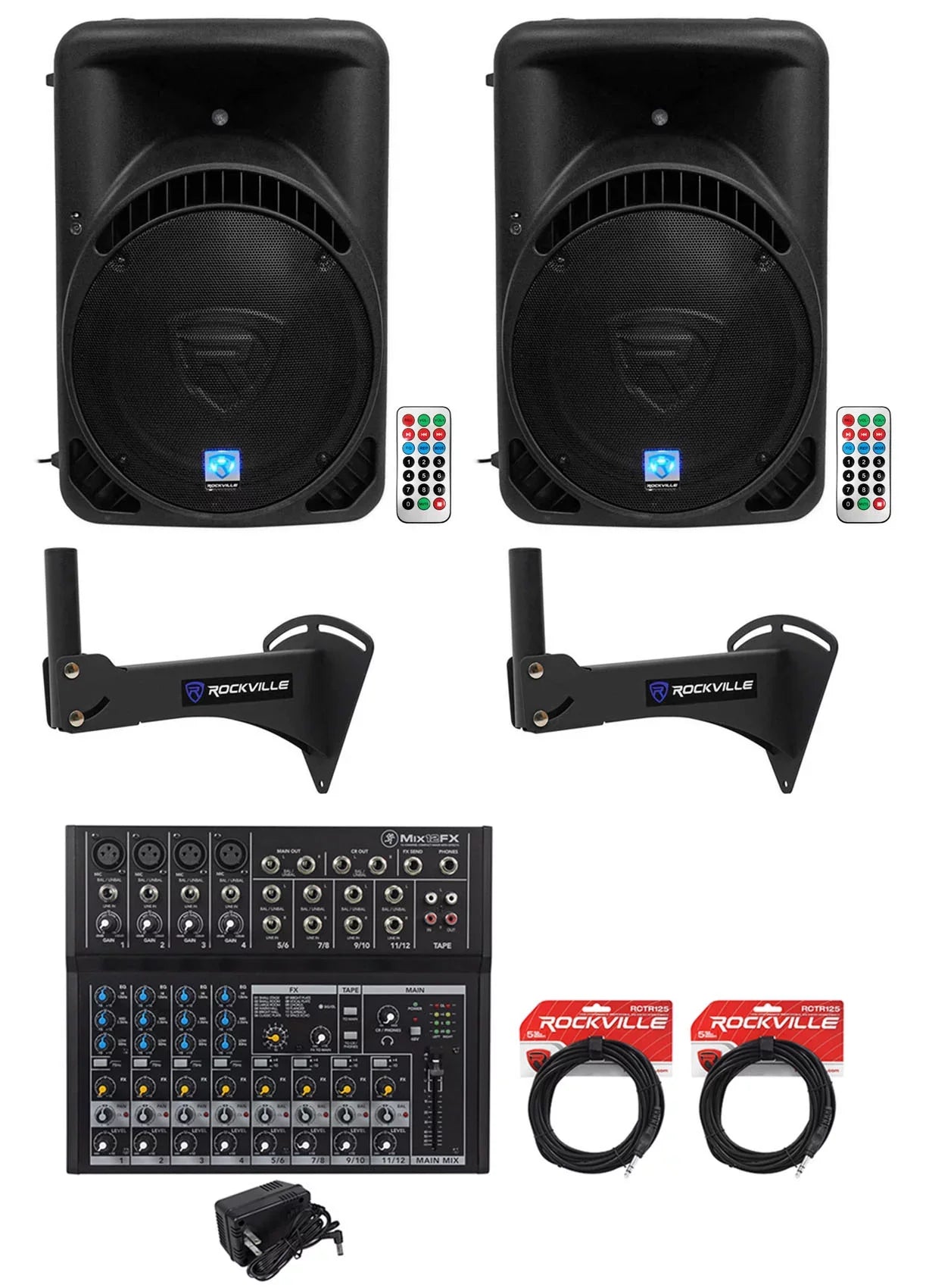 (2) Rockville RPG15BT 15" Bluetooth Wireless Link Sizepeakers+Mounts For Restaurant