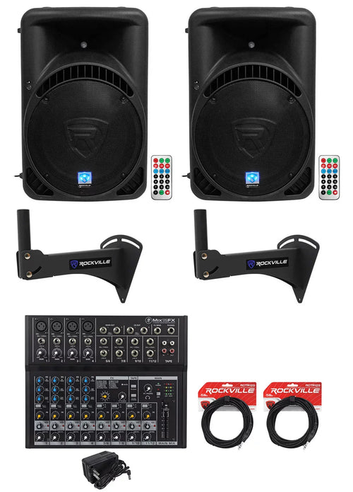 (2) Rockville RPG15BT 15" Bluetooth Wireless Link Sizepeakers+Mounts For Restaurant