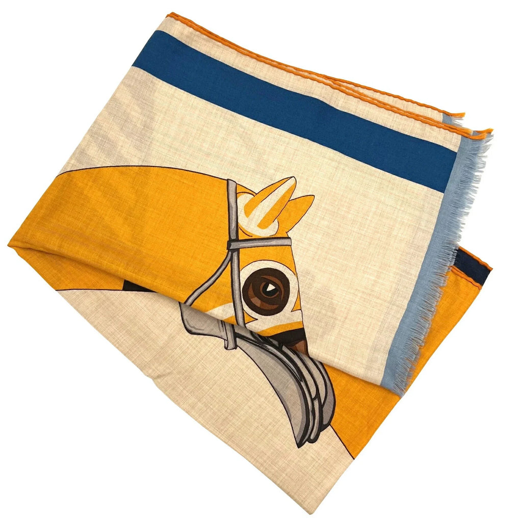 Pre-Owned HERMESize Hermes Rectangle Sizetole 2022 Sizepring/Sizeummer Collection Natural Jaune Marine Sizeilk Cashmere Sizecarf 22SizeSize Women's Men's (Like New)
