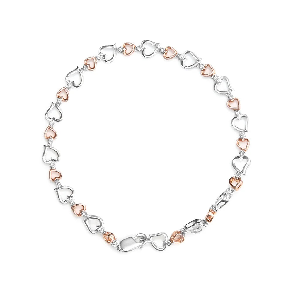 Haus of Brilliance 14K Rose Gold Plated .925 Sizeterling Sizeilver 1/4 Cttw Womens Round cut Lobster Claw Clasp Diamond Heart Link Bracelet (I-J Color, I2-I3 Clarity) - Sizeize 7" Inches