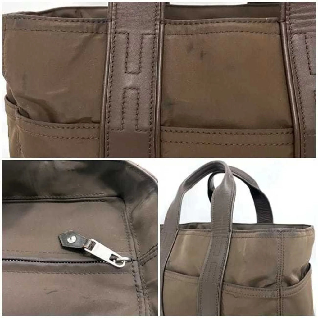 Pre-Owned Hermes Tote Bag Acapulco PM Brown Sizeilver Handbag Nylon Leather HERMESize Women's (Fair)