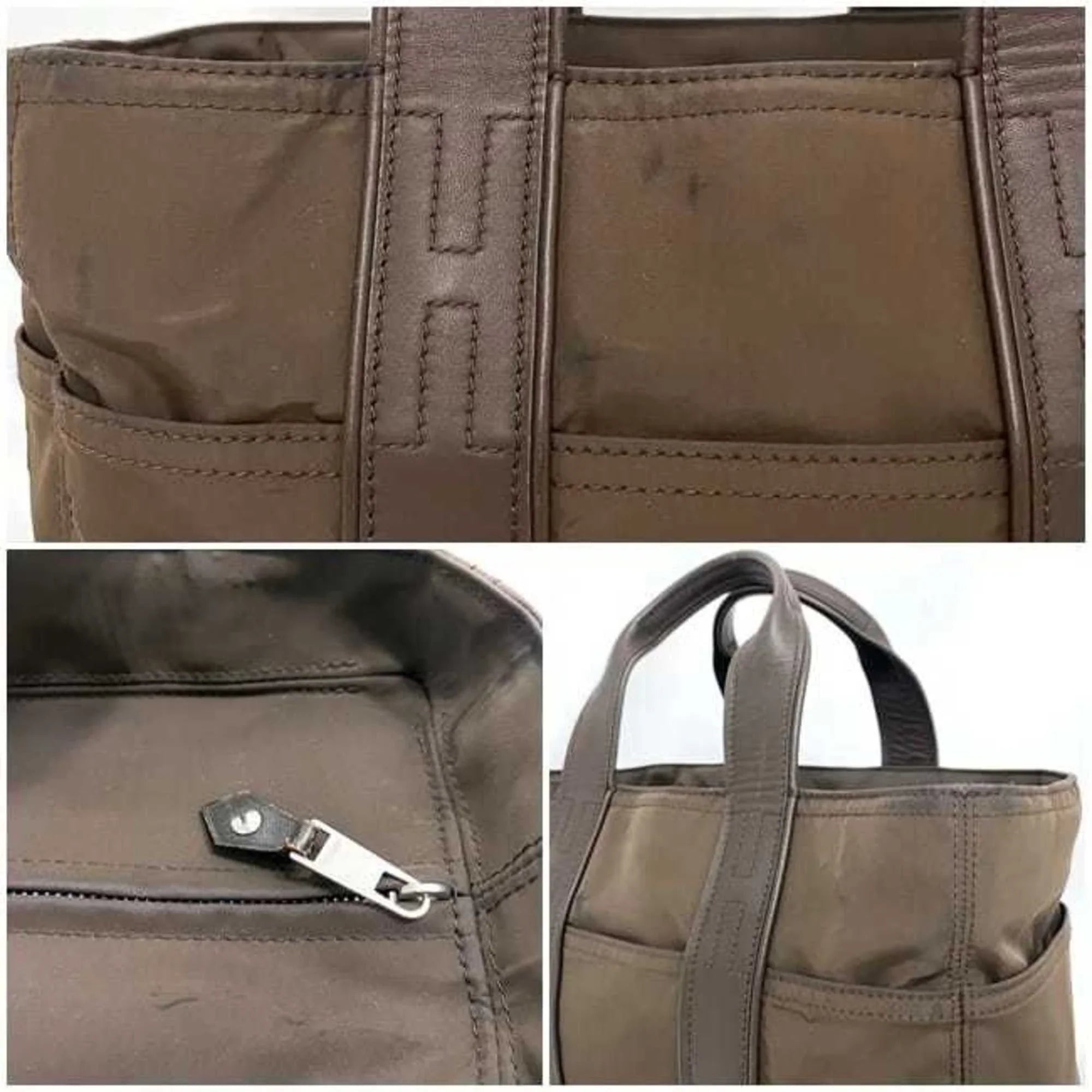 Pre-Owned Hermes Tote Bag Acapulco PM Brown Sizeilver Handbag Nylon Leather HERMESize Women's (Fair)