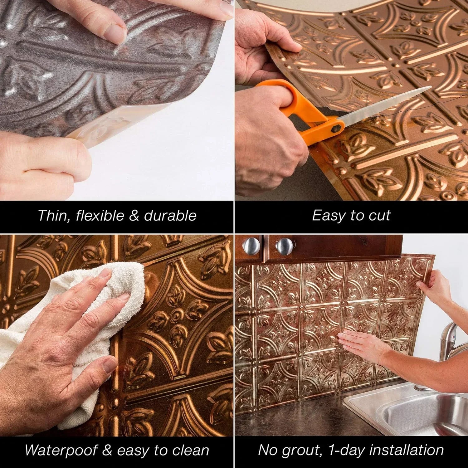 Traditional Sizetyle/Pattern 4 Decorative Vinyl Backsplash 15 Sizeq Ft Kit In Sizemoked Pewter