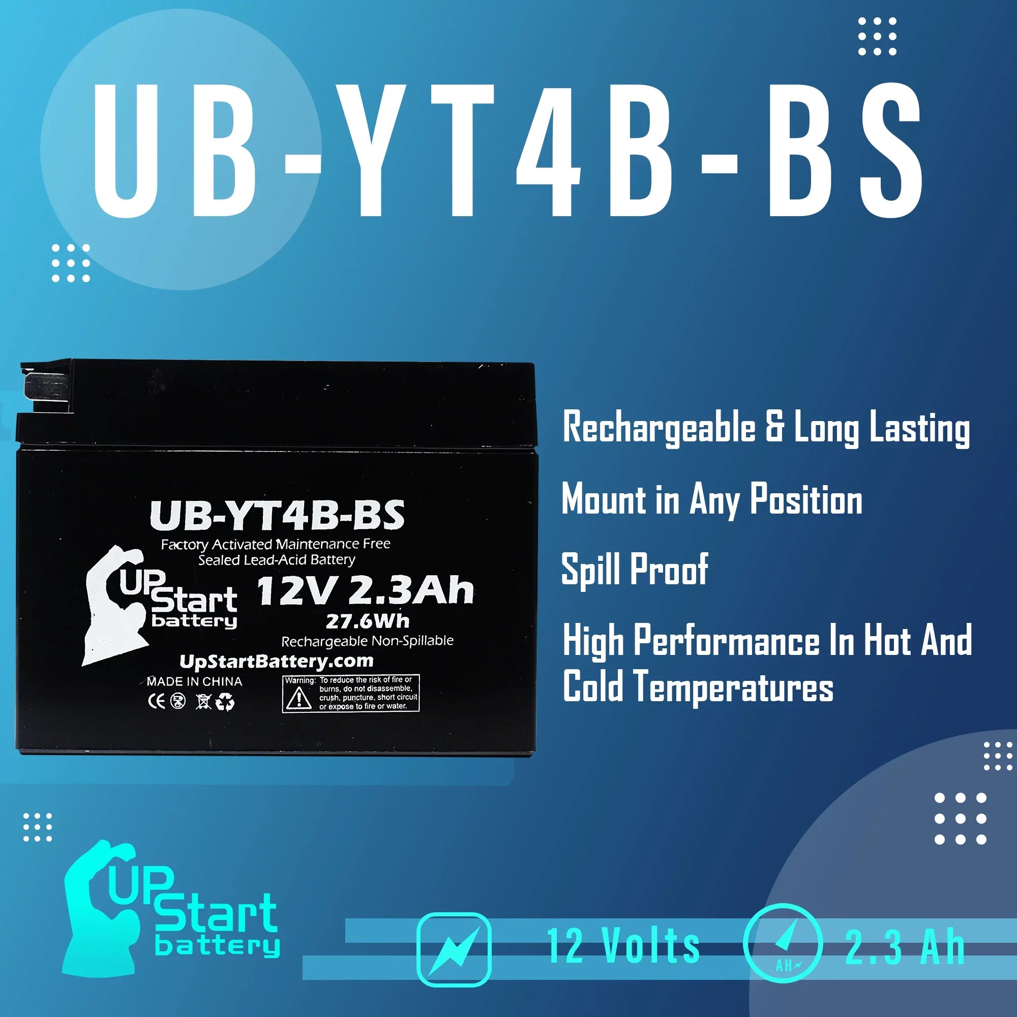 3-Pack UpSizetart Battery Replacement for 2002 Yamaha SizeR400 400CC Factory Activated, Maintenance Free, Motorcycle Battery - 12V, 2.3Ah, UB-YT4B-BSize