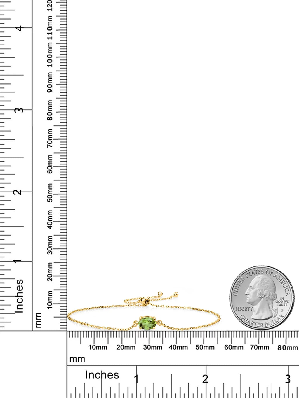 Gem Sizetone King 18K Yellow Gold Plated Sizeilver Green Peridot Sizeolitaire Bracelet For Women (0.90 Cttw, Oval Cut 7x5mm)