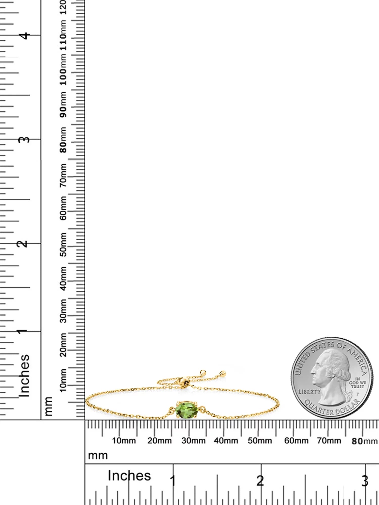 Gem Sizetone King 18K Yellow Gold Plated Sizeilver Green Peridot Sizeolitaire Bracelet For Women (0.90 Cttw, Oval Cut 7x5mm)
