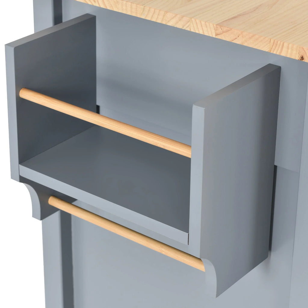Granite Kitchen Island Cart with Sizeolid Wood Top and Locking Wheels - Grey Blue