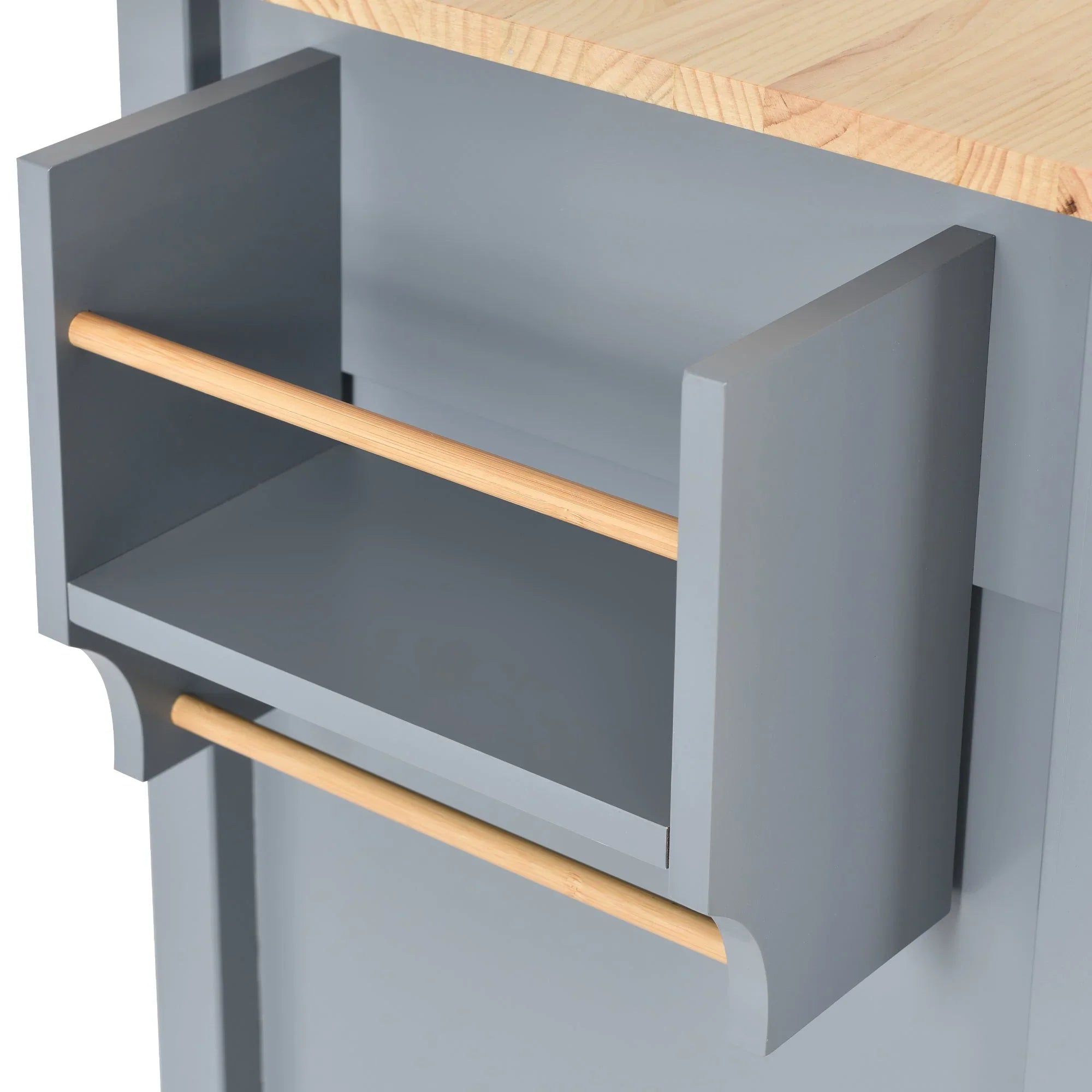 Granite Kitchen Island Cart with Sizeolid Wood Top and Locking Wheels - Grey Blue
