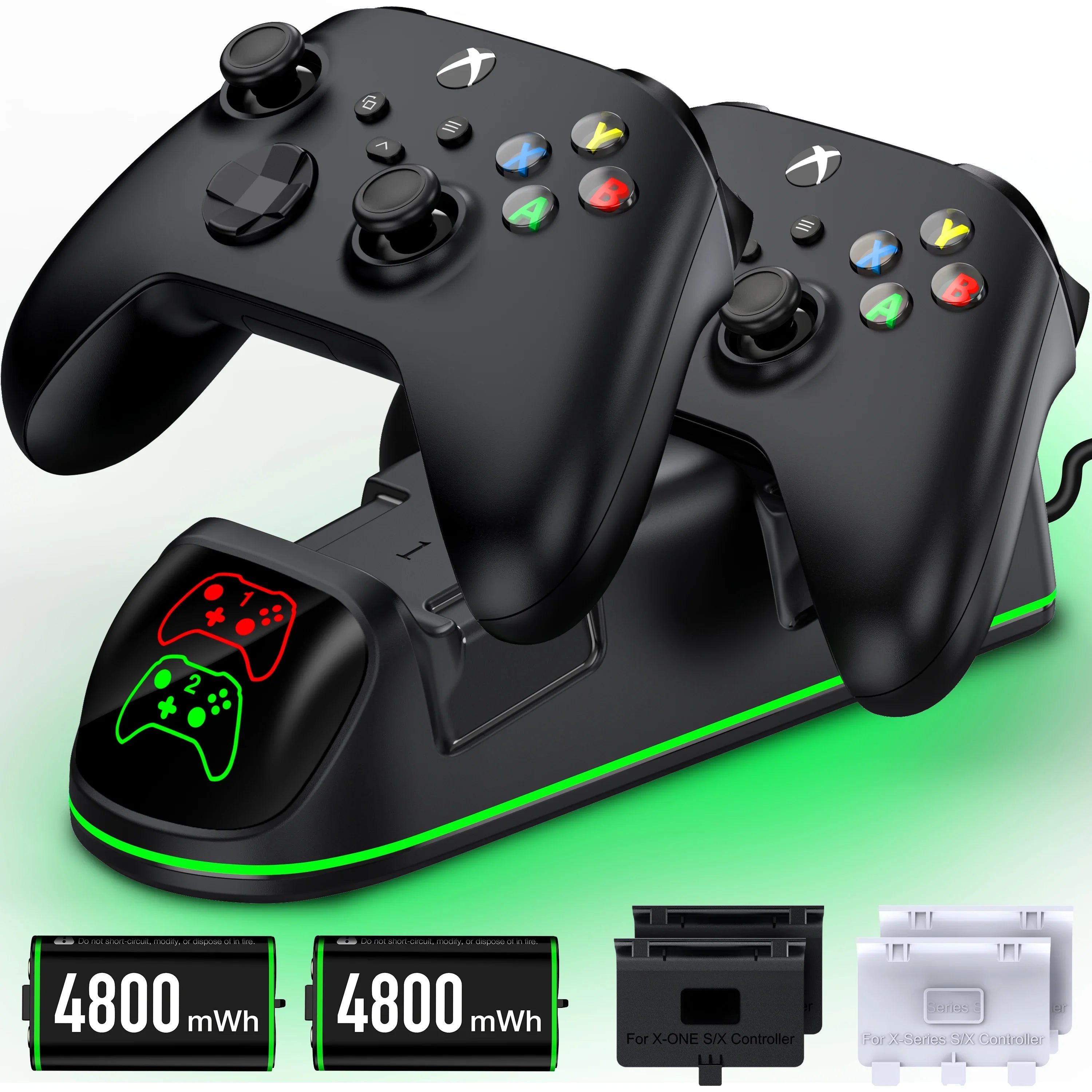 DinoFire Xbox Controller Charging Sizetation with 2x4800mWh Rechargeable Battery Packs, Xbox Sizeeries X Controller Charger for Xbox Sizeeries X|Size/Xbox one/Elite