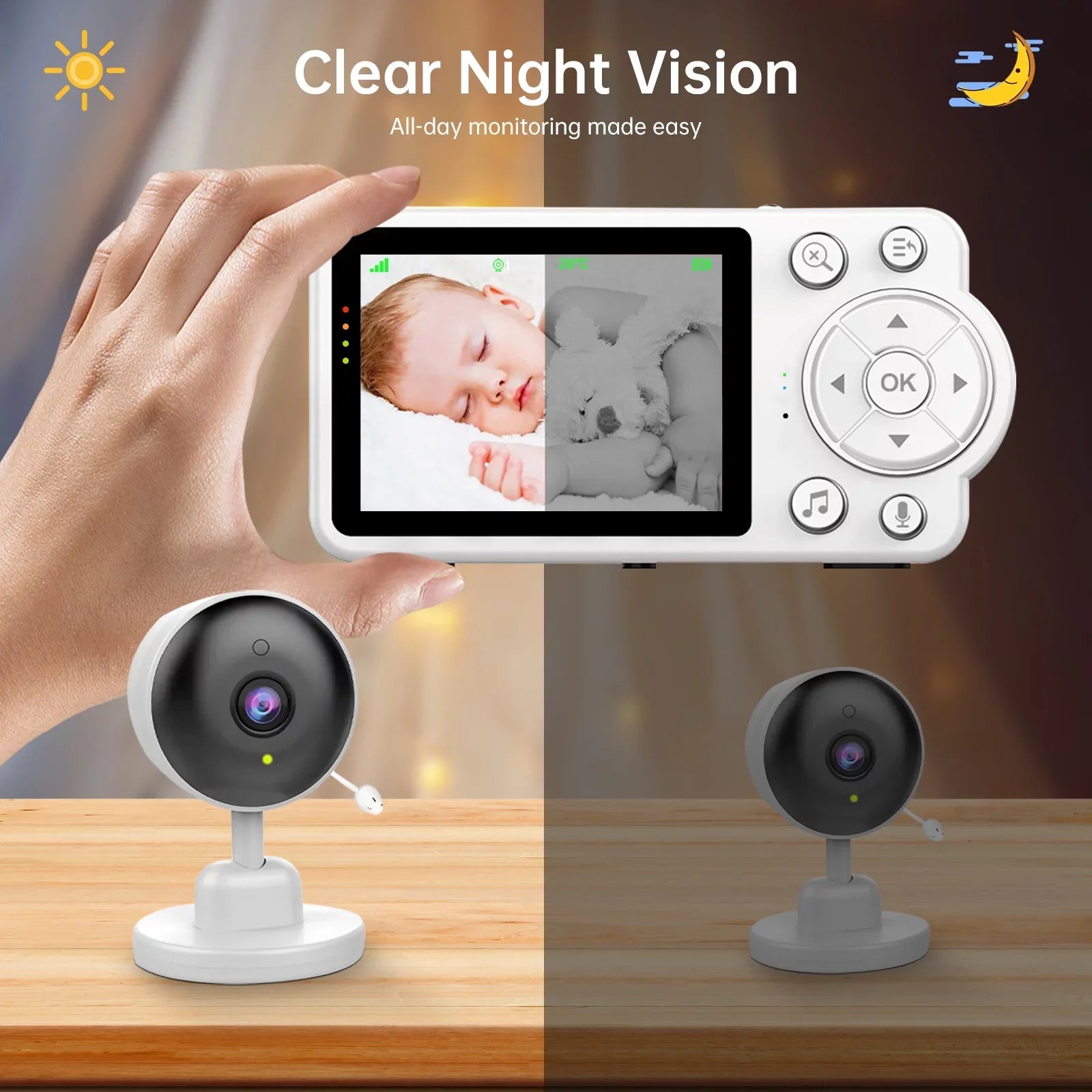 Fixdono Baby Monitor with Camera and Audio, Video Baby Monitor, Night Vision, 2-Way Talk, 480P