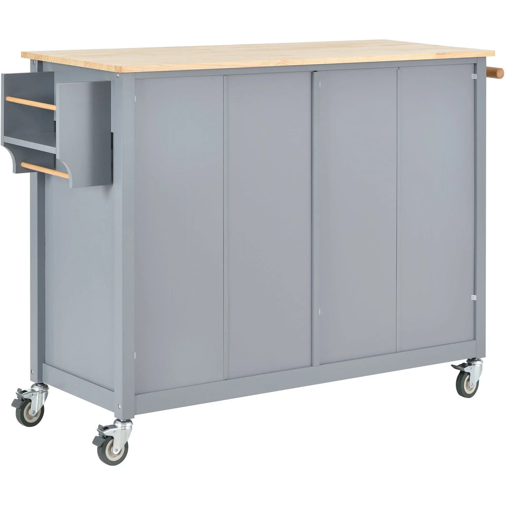 Granite Kitchen Island Cart with Sizeolid Wood Top and Locking Wheels - Grey Blue