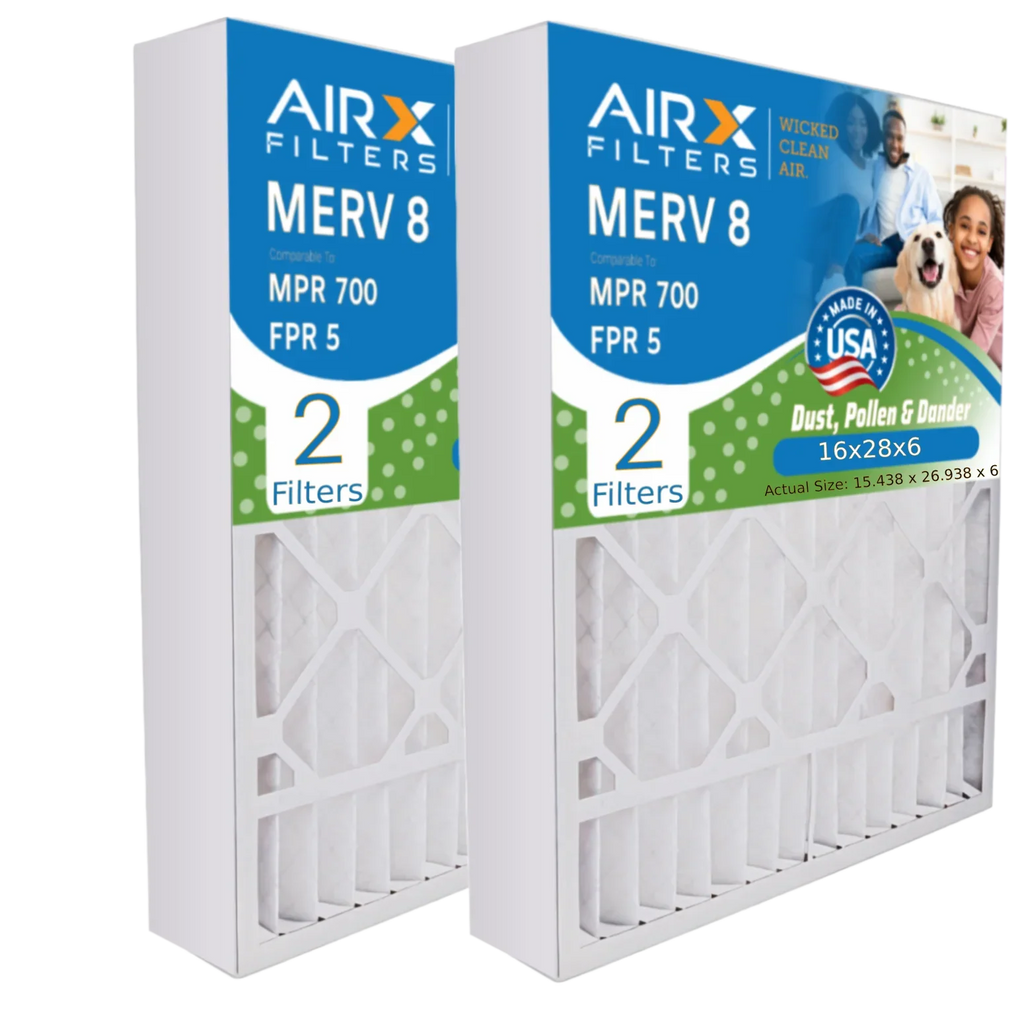 16x28x6 Air Filter MERV 8 Comparable to MPR 700 & FPR 5 Compatible with Aprilaire 401 Premium USizeA Made 16x28x6 Furnace Filter 2 Pack by AIRX FILTERSize WICKED CLEAN AIR.