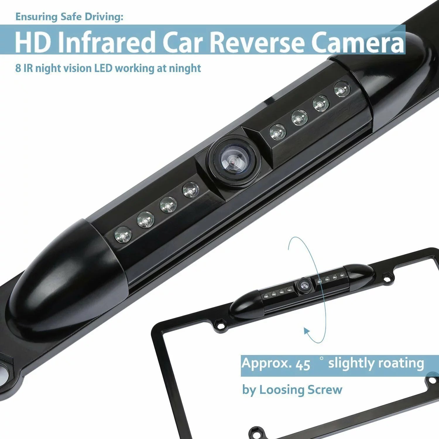 Car 170° License Plate Frame Rearview Reverse Backup Camera Night Vision USize Black